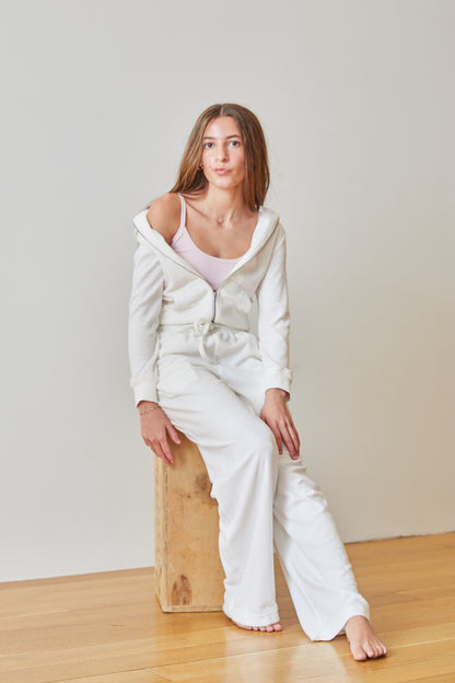 Elle White With Heart & Harrow Terry Zip Up Hoodie Sweatshirt