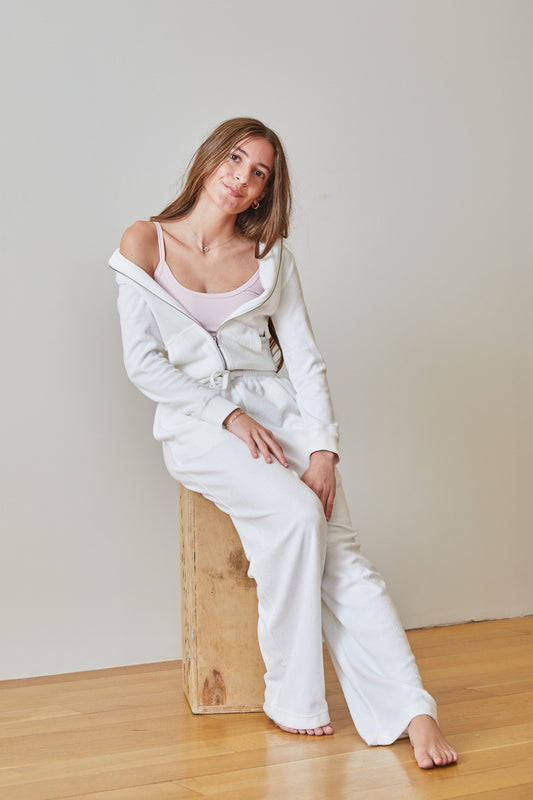 Elle White With Heart & Harrow Terry Zip Up Hoodie Sweatshirt