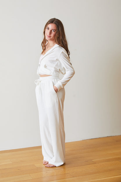 Ash White With Heart & Arrow Terry Wide Leg Pant