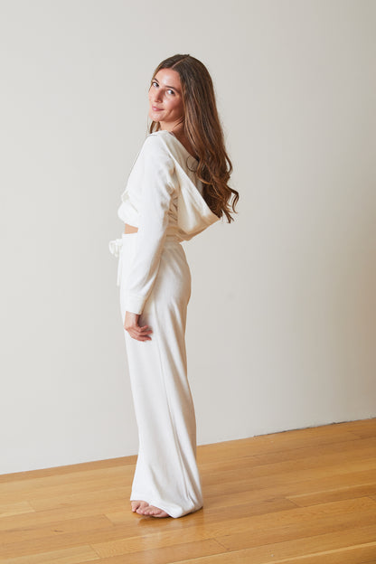 Ash White With Heart & Arrow Terry Wide Leg Pant