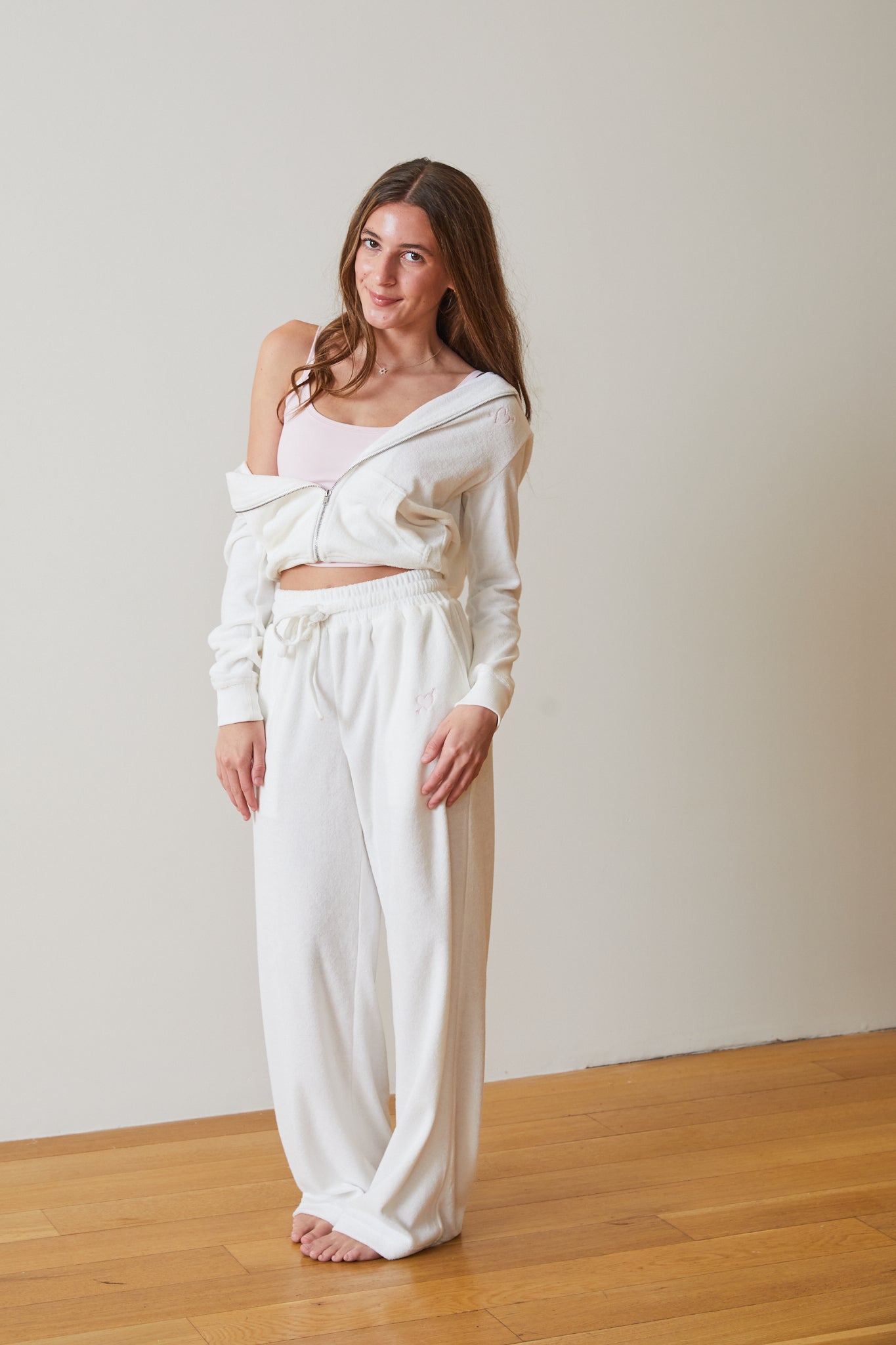 Ash White With Heart & Arrow Terry Wide Leg Pant