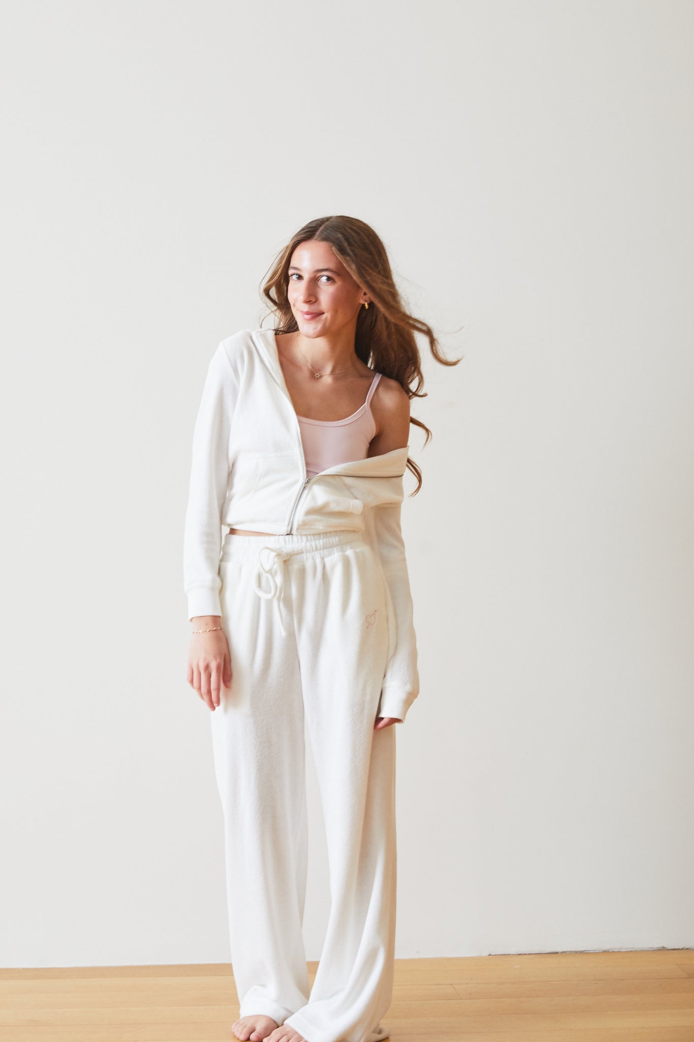 Elle White With Heart & Harrow Terry Zip Up Hoodie Sweatshirt