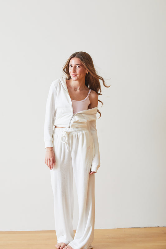 Elle White With Heart & Harrow Terry Zip Up Hoodie Sweatshirt