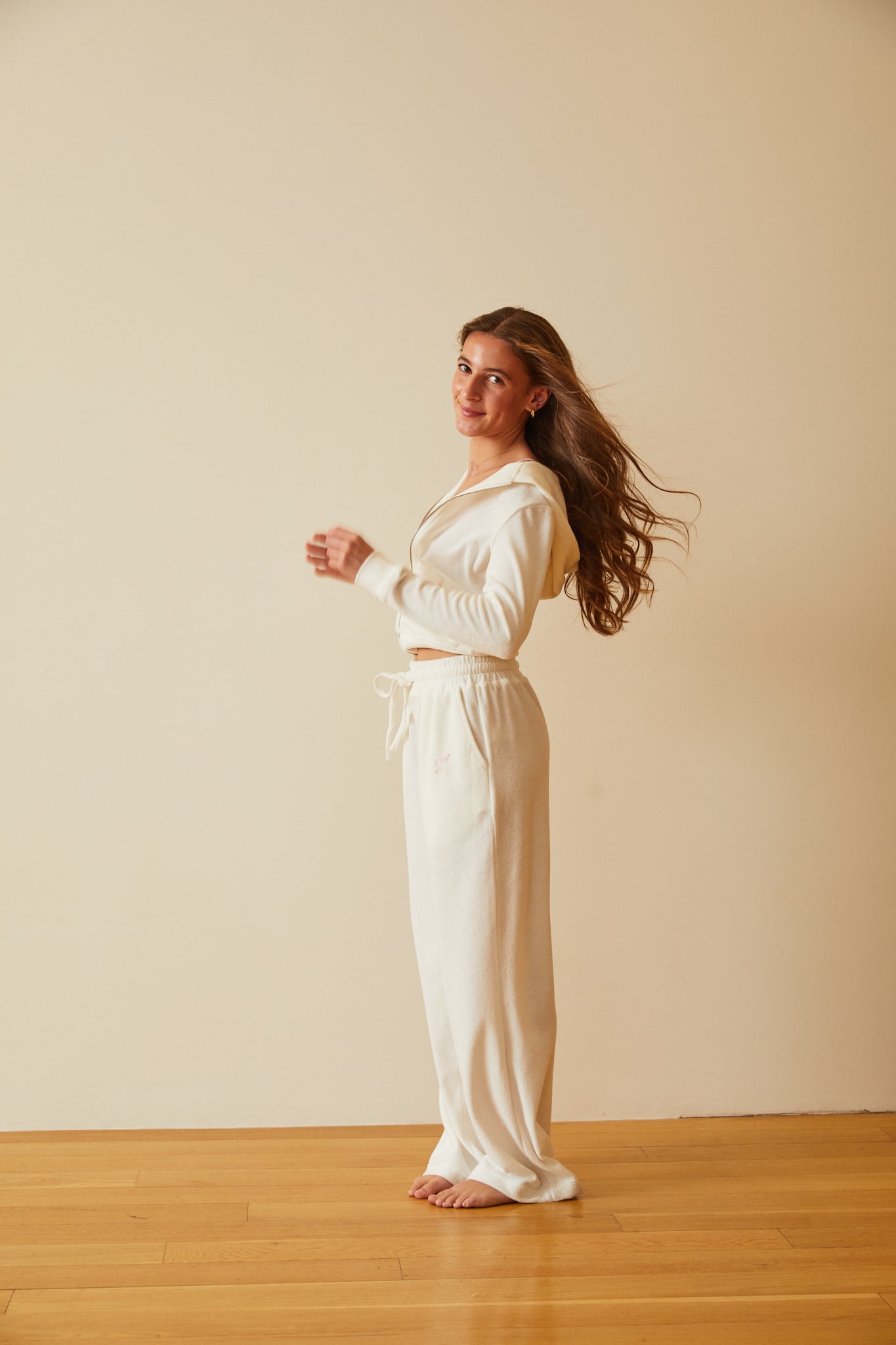 Elle White With Heart & Harrow Terry Zip Up Hoodie Sweatshirt