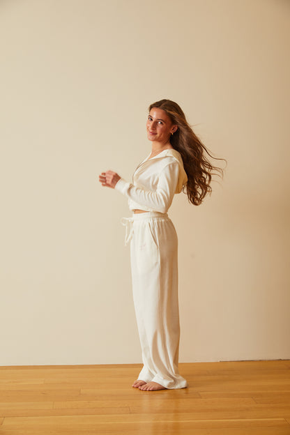 Elle White With Heart & Harrow Terry Zip Up Hoodie Sweatshirt