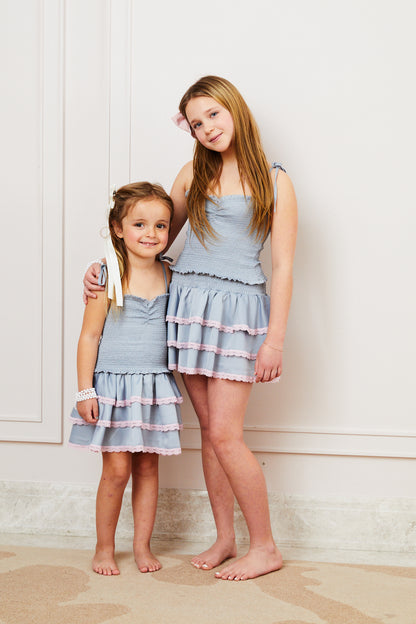 Georgia Grey Satin Smocked Top