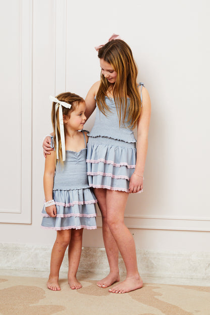 Georgia Grey Satin Smocked Top