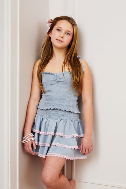 Georgia Grey Satin Smocked Top