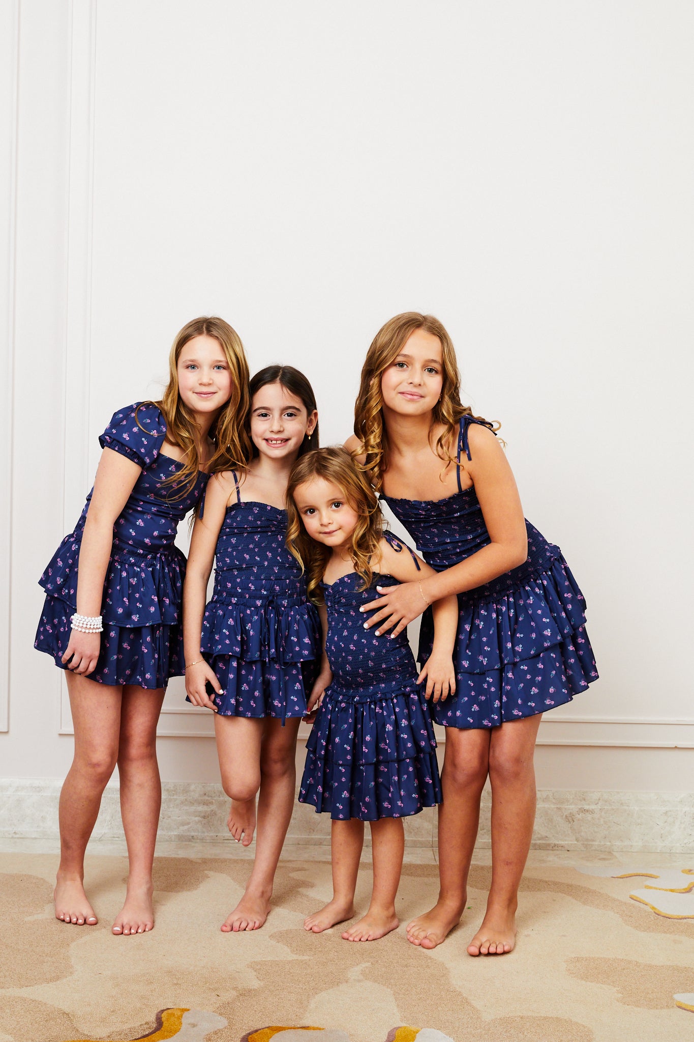 Lola Satin Smocked Ruffle Dress - Navy Rose
