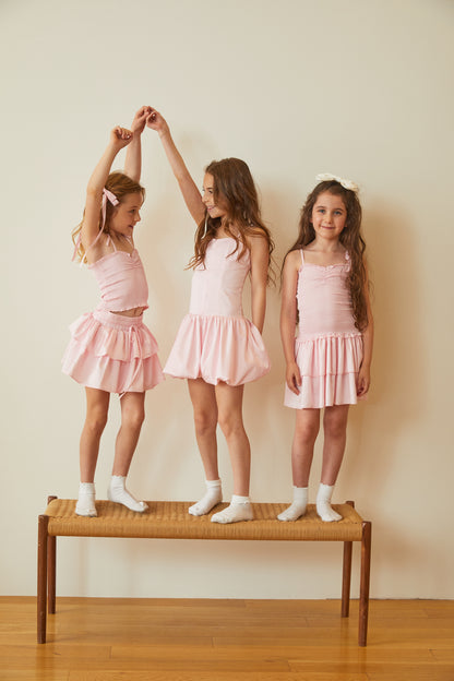 Lola Pastel Pink Satin Smocked Ruffle Dress