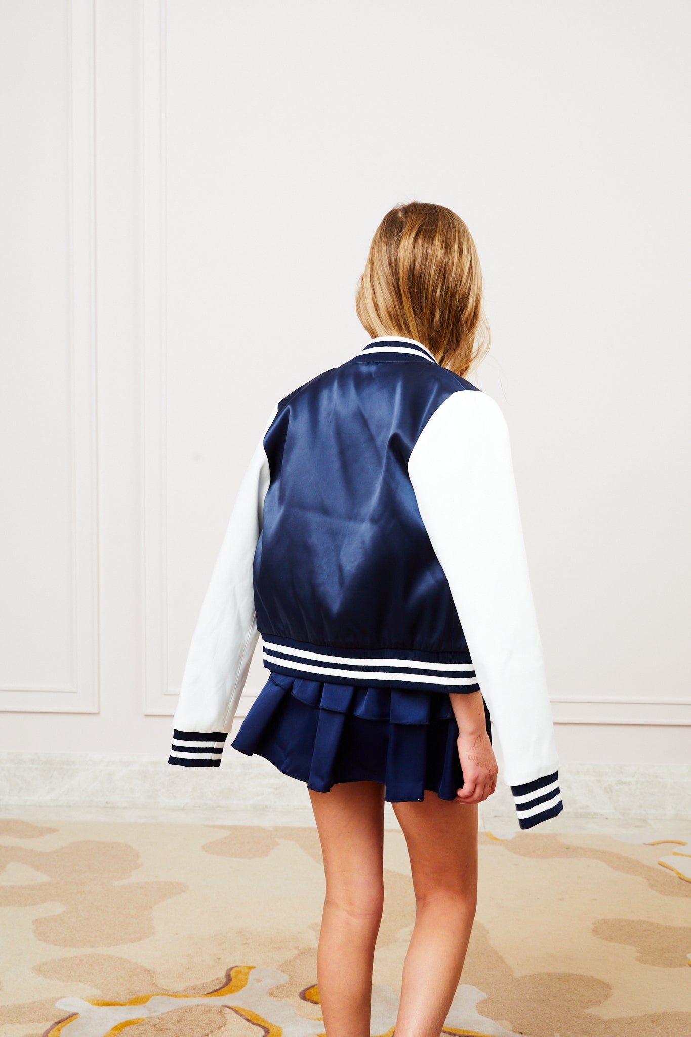 Valley Satin Varsity Jacket Navy & White