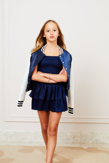 Valley Satin Varsity Jacket Navy & White