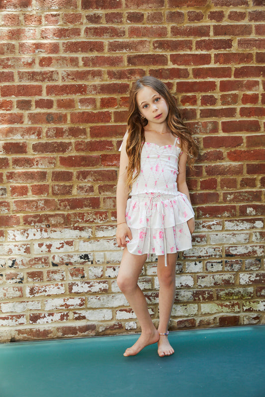 Georgia Vintage Romantic Rose Satin Smocked Top