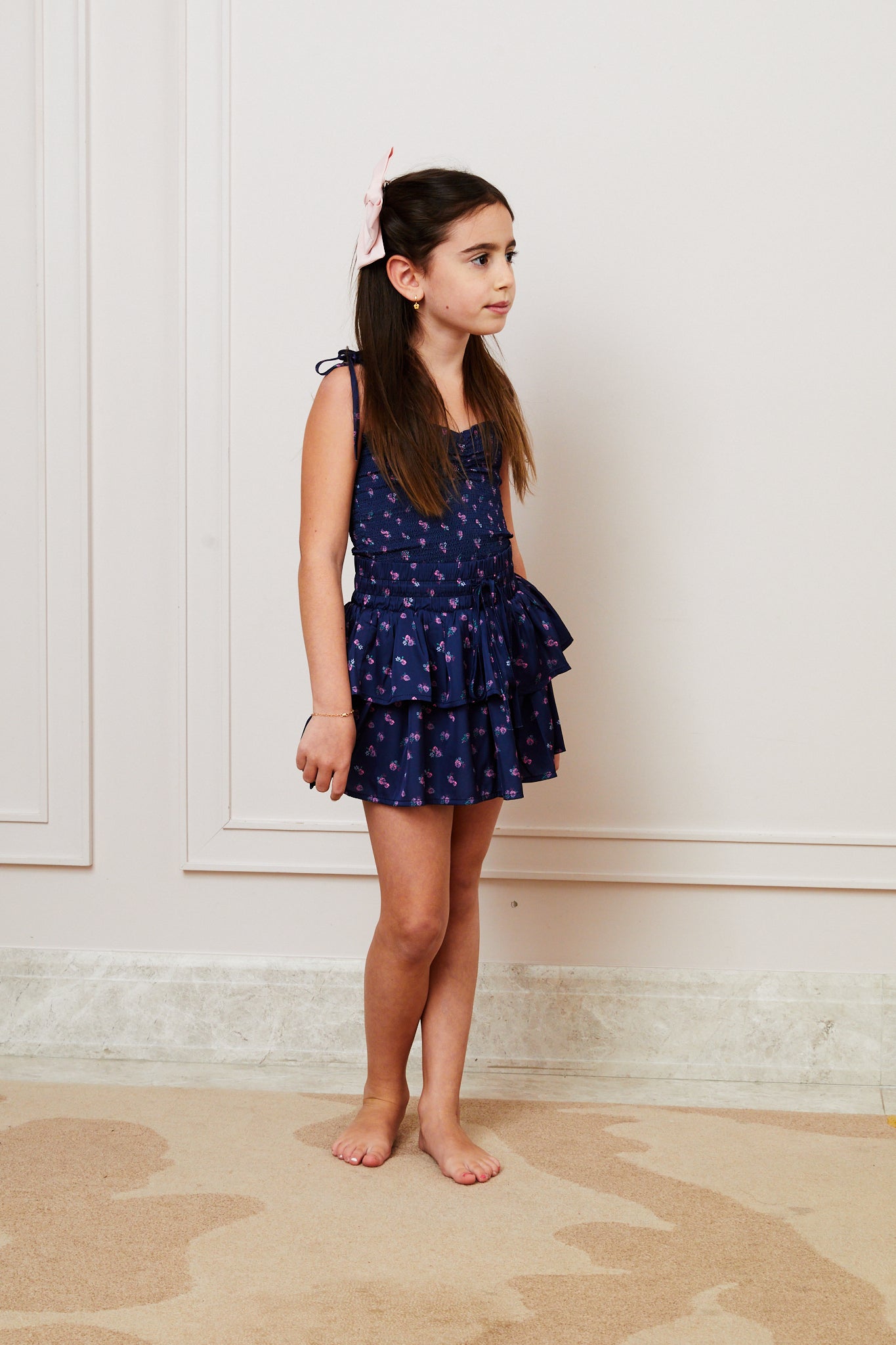 Willow Satin Navy Rose Skort