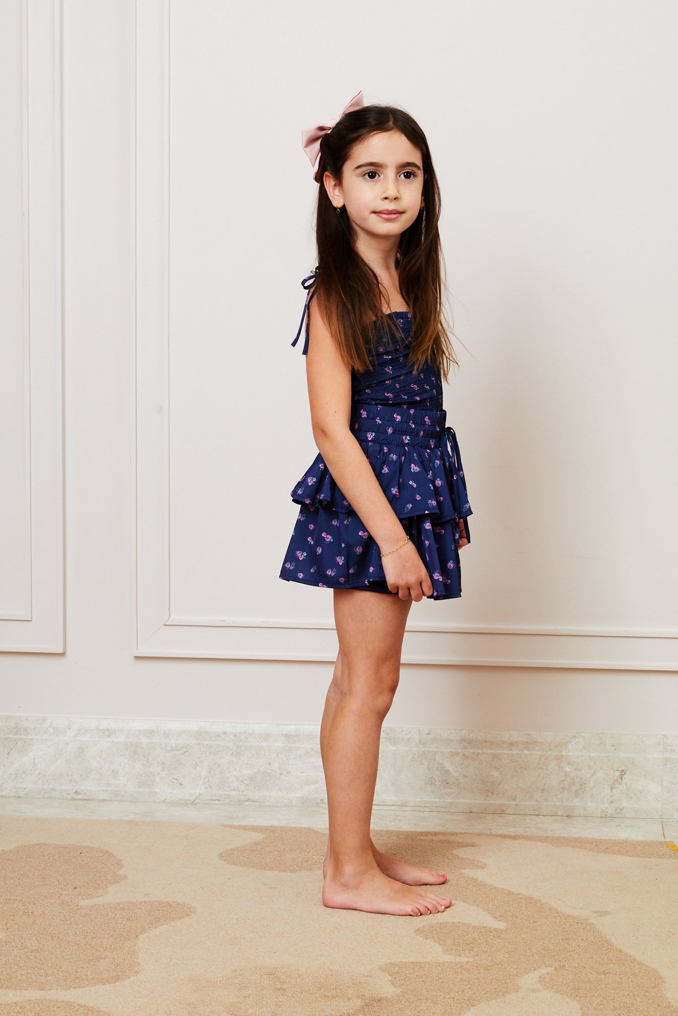 Willow Satin Navy Rose Skort