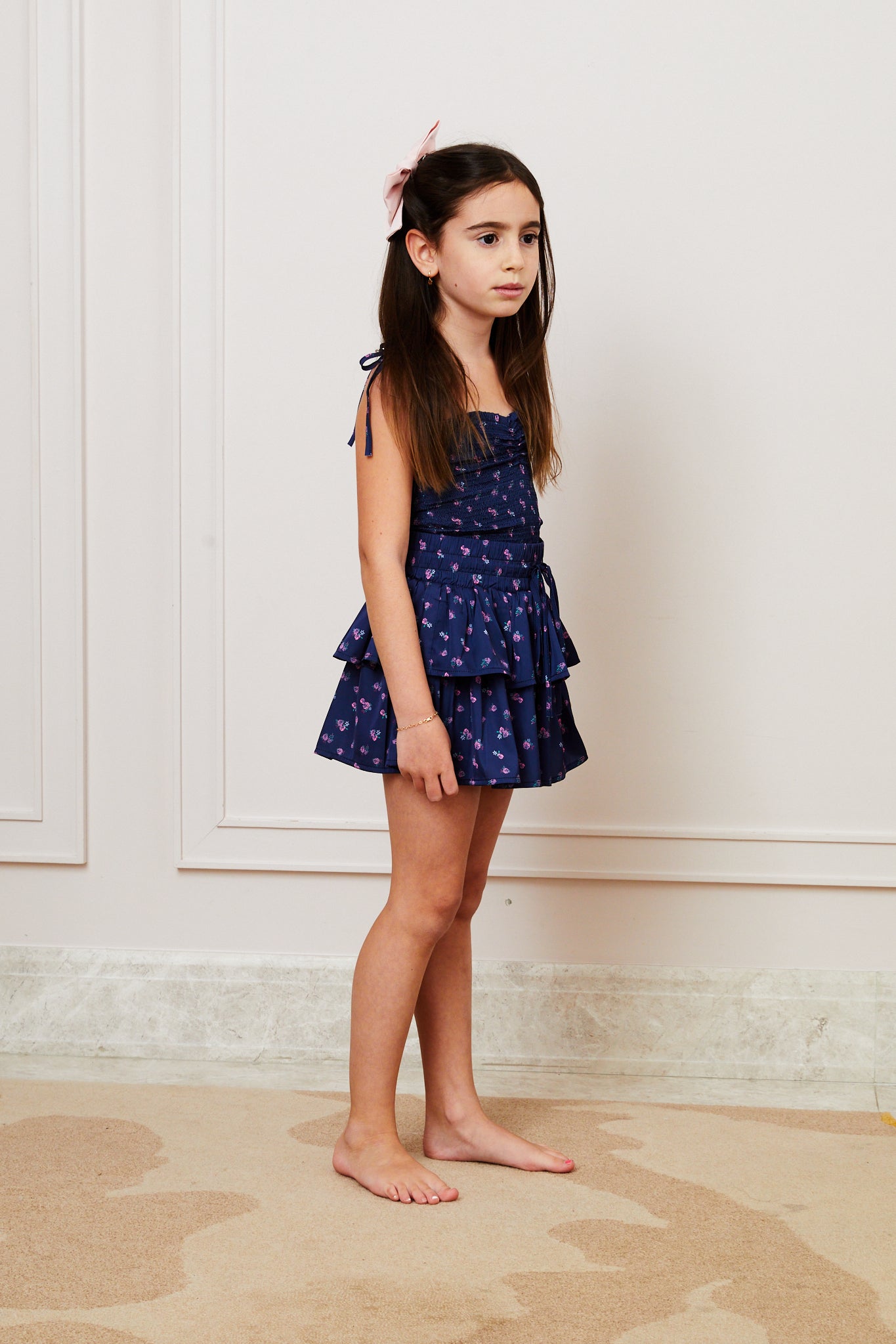 Willow Satin Navy Rose Skort