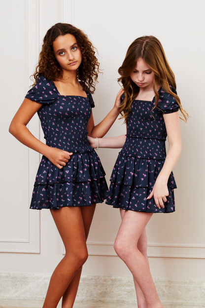 Lexi Cap Smocked Dress - Black Rose