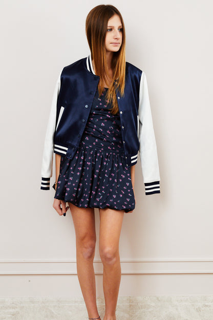 Valley Satin Varsity Jacket Navy & White