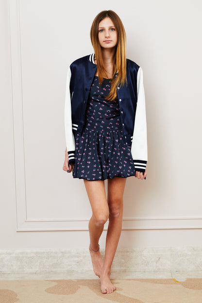Valley Satin Varsity Jacket Navy & White