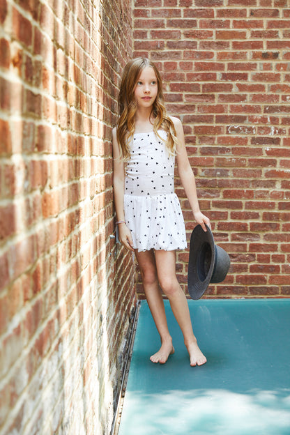 Bailey White With Black Hearts Satin Ballet Dress