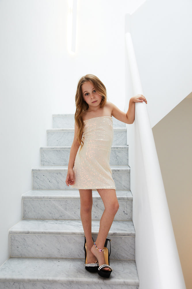 London Sequin Dress  - Iridescent Cream