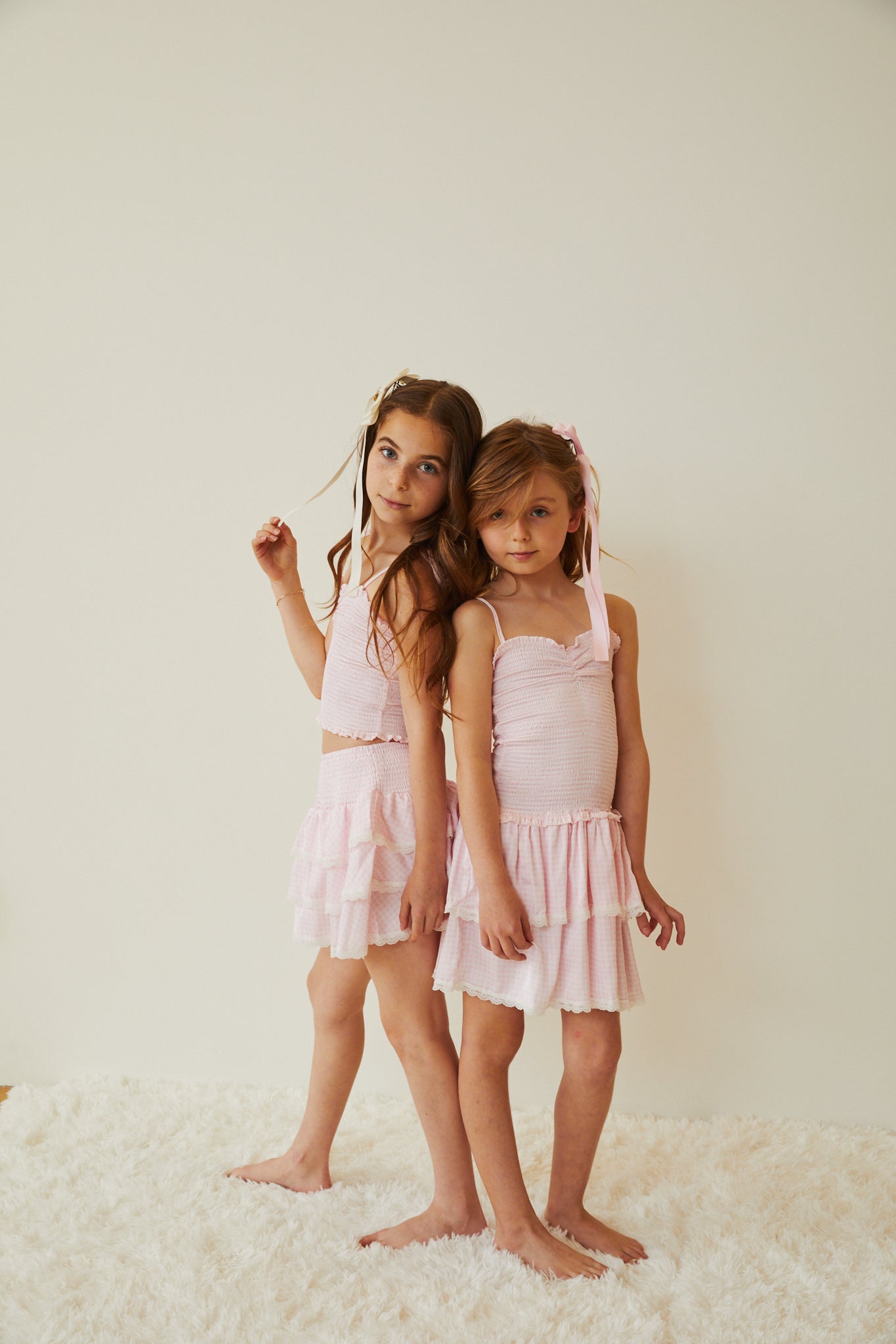 Gemma Pastel Pink & White Gingham Hearts Satin Mini Skirt