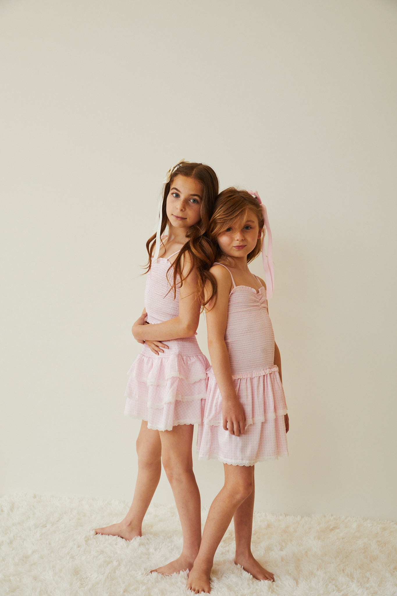 Georgia Pastel Pink & White Gingham Hearts Satin Smocked Top
