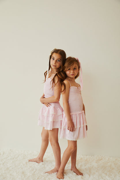 Gemma Pastel Pink & White Gingham Hearts Satin Mini Skirt
