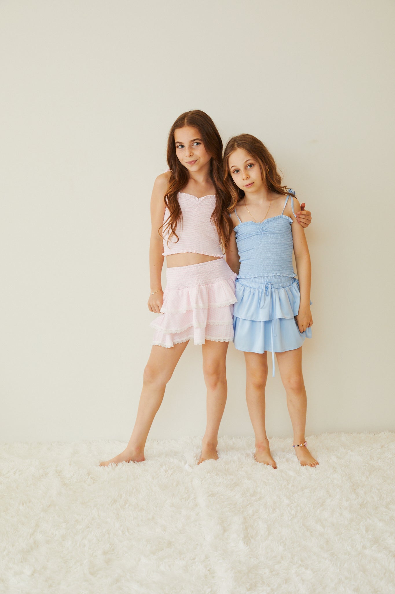 Georgia Pastel Pink & White Gingham Hearts Satin Smocked Top