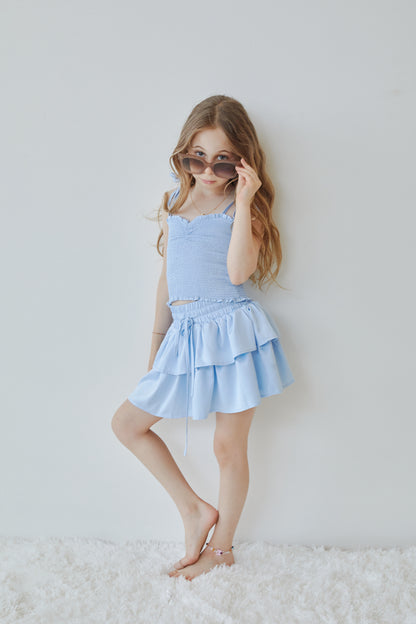 Georgia Pastel Blue Satin Smocked Top