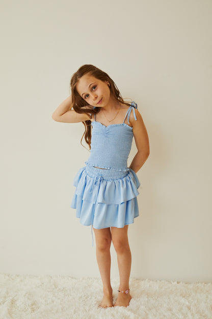 Georgia Pastel Blue Satin Smocked Top