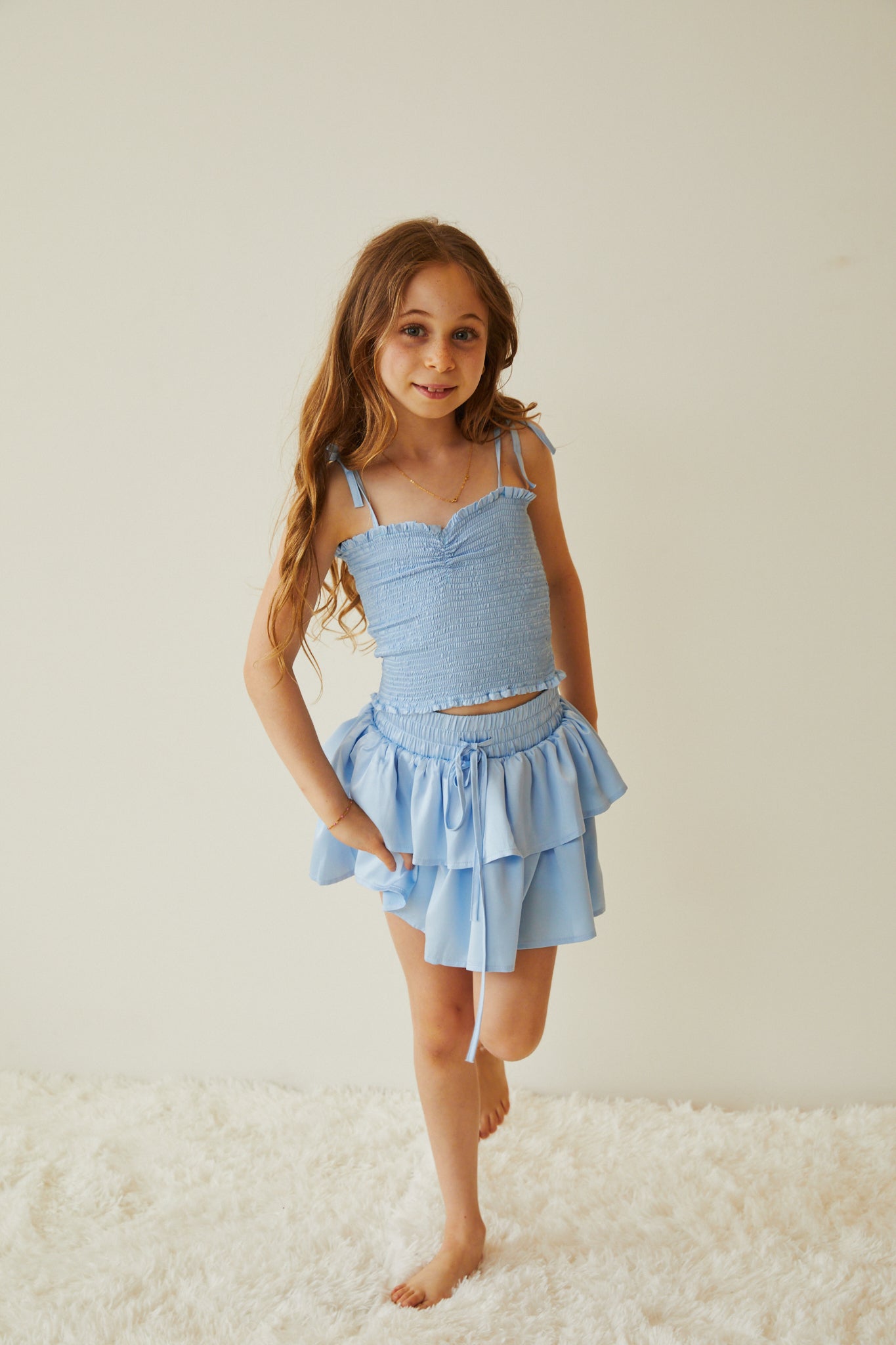Willow Pastel Blue Satin Skort