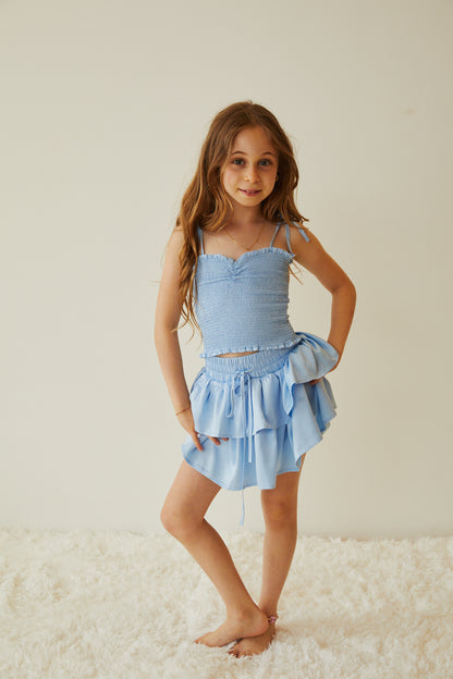 Georgia Pastel Blue Satin Smocked Top