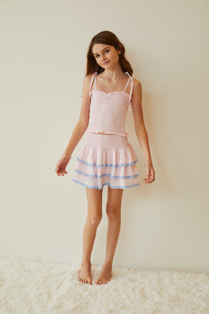 Gemma Pastel Pink Pin Strips Satin Mini Skirt