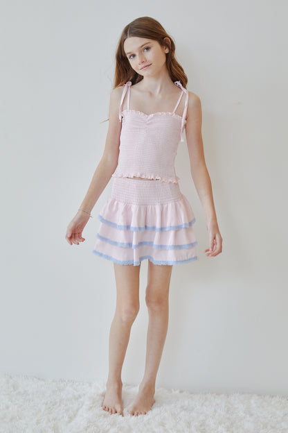 Gemma Pastel Pink Pin Strips Satin Mini Skirt