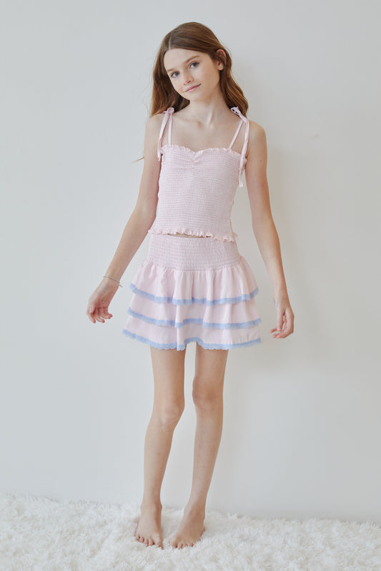 Gemma Pastel Pink Pin Strips Satin Mini Skirt