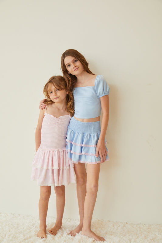 Noa Pastel Blue Satin Tie Back Top