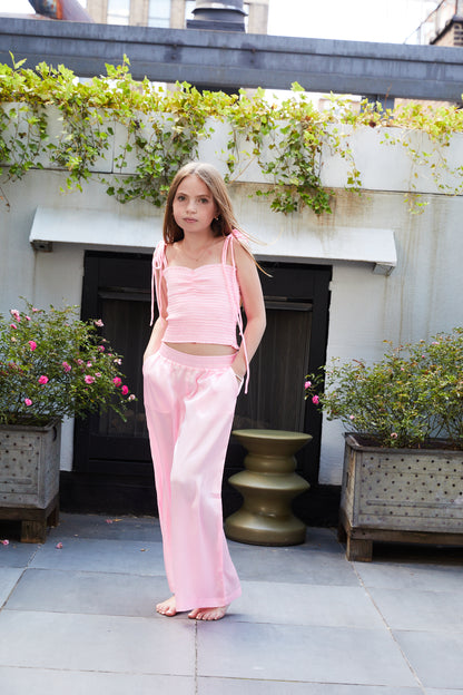 Georgia Light Pink Satin Smocked Top