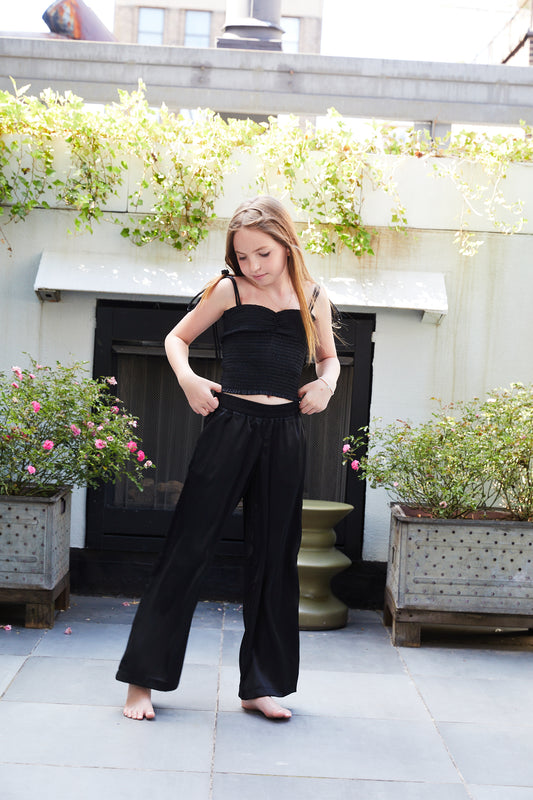 Paris Black Satin Wide Leg Pants