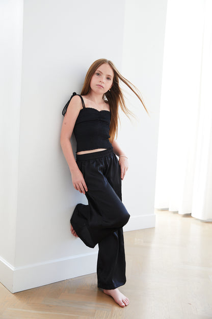 Paris Black Satin Wide Leg Pants