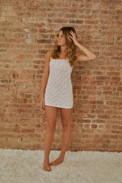 Stevie White With Pastel Pink Ditsy Tube Dress