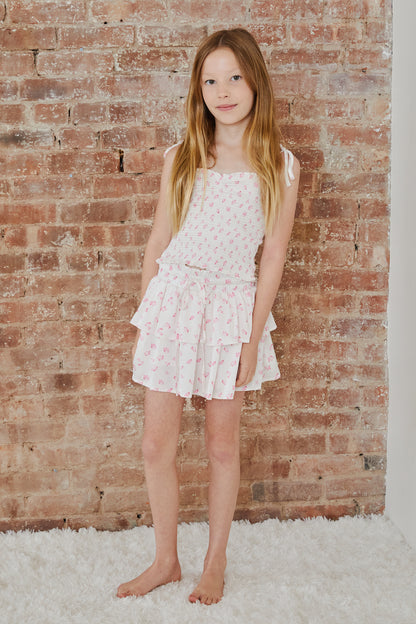 Willow White With Pastel Pink Ditsy Satin Skort