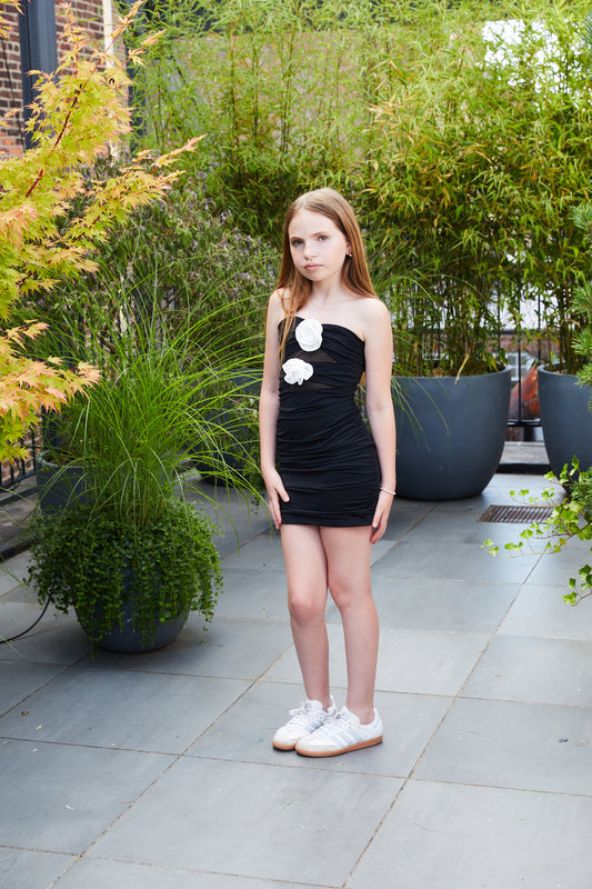 Cornelia Rose Dress Black with White Roses