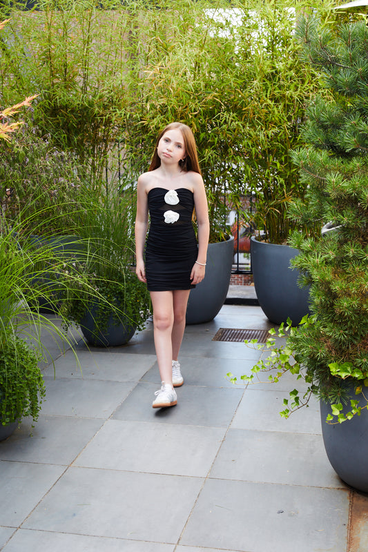 Cornelia Rose Dress Black with White Roses