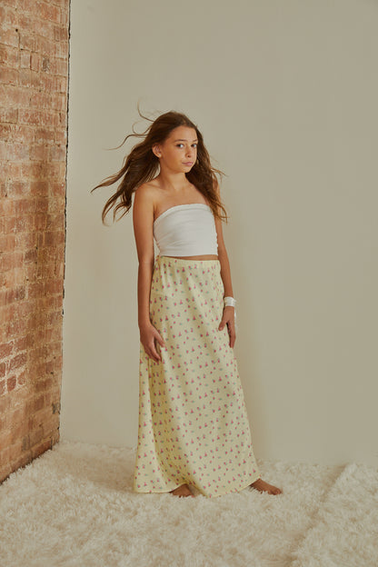 Joey Pastel Yellow Ditsy Satin Maxi
