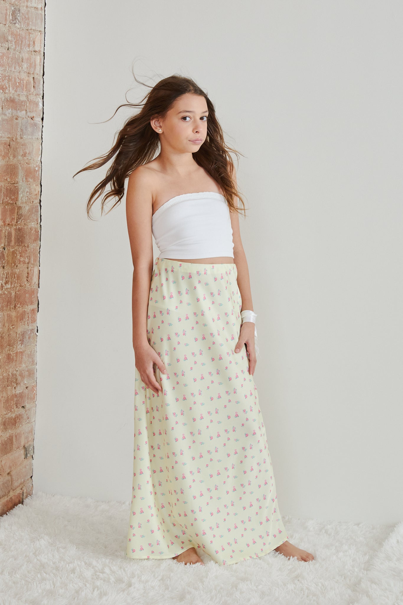 Joey Pastel Yellow Ditsy Satin Maxi