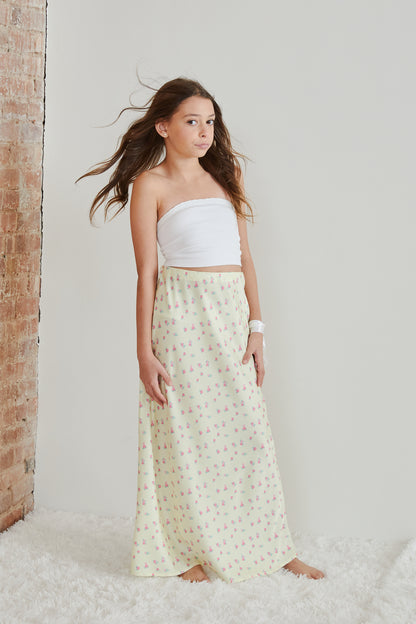 Joey Pastel Yellow Ditsy Satin Maxi