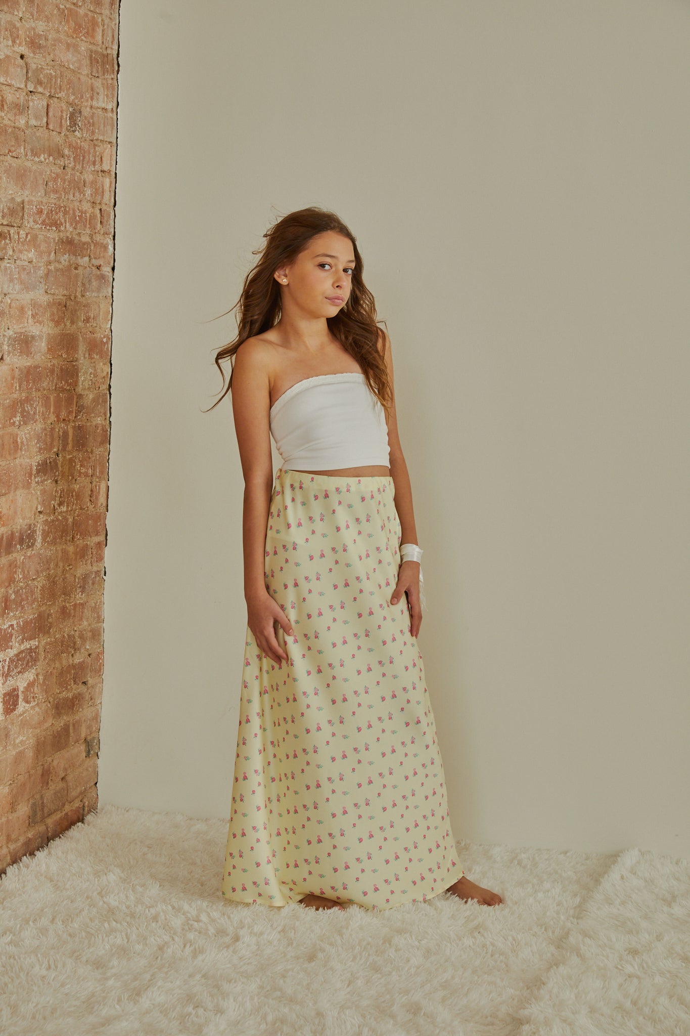 Joey Pastel Yellow Ditsy Satin Maxi