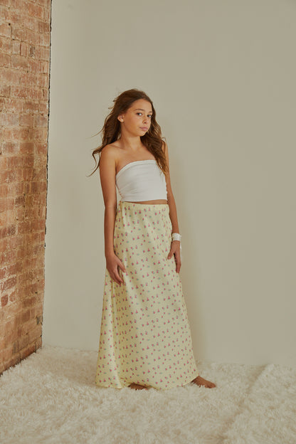 Joey Pastel Yellow Ditsy Satin Maxi