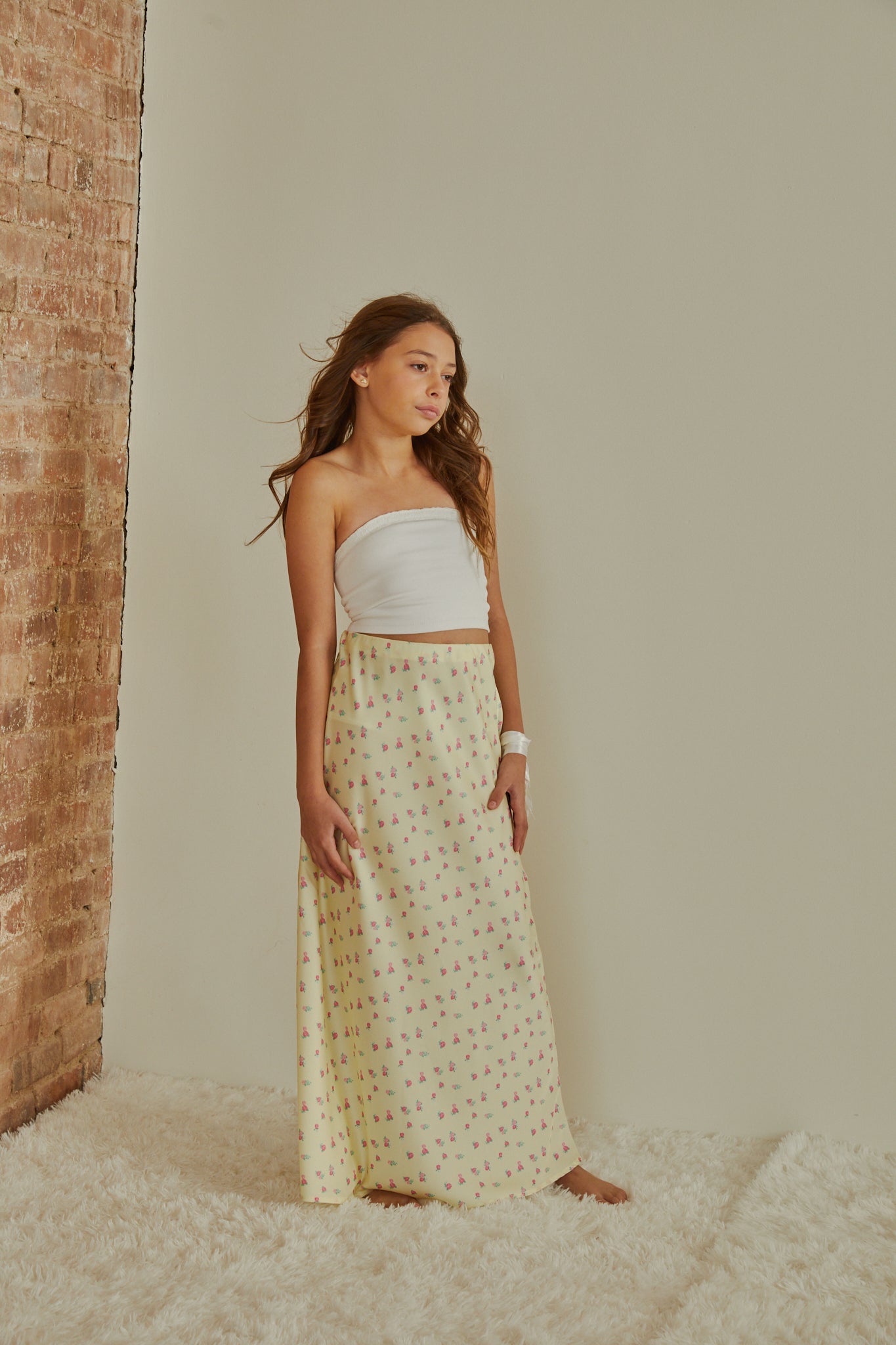 Joey Pastel Yellow Ditsy Satin Maxi
